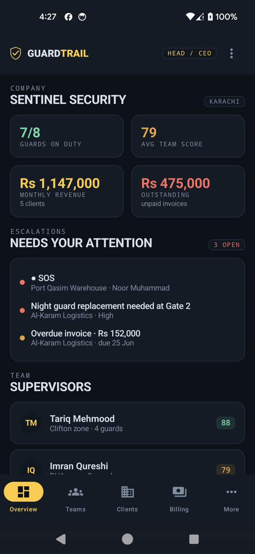 GuardTrail live command dashboard