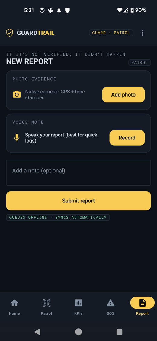 Incident report with photo and voice note
